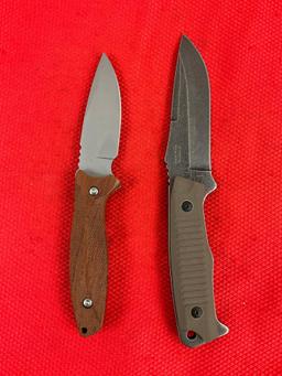 2 pcs Modern The Bone Edge Steel Fixed Blade Hunting Knives w/ Sheathes. 1x 6870. See pics.