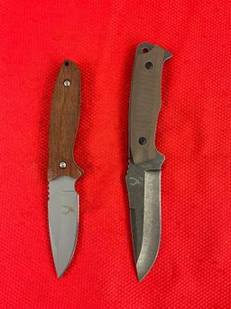 2 pcs Modern The Bone Edge Steel Fixed Blade Hunting Knives w/ Sheathes. 1x 6870. See pics.