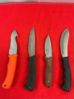 4 pcs Modern Steel Fixed Blade Hunting Knives. 1x Remington, 1x The Bone Collector, 1x Rite Edge.