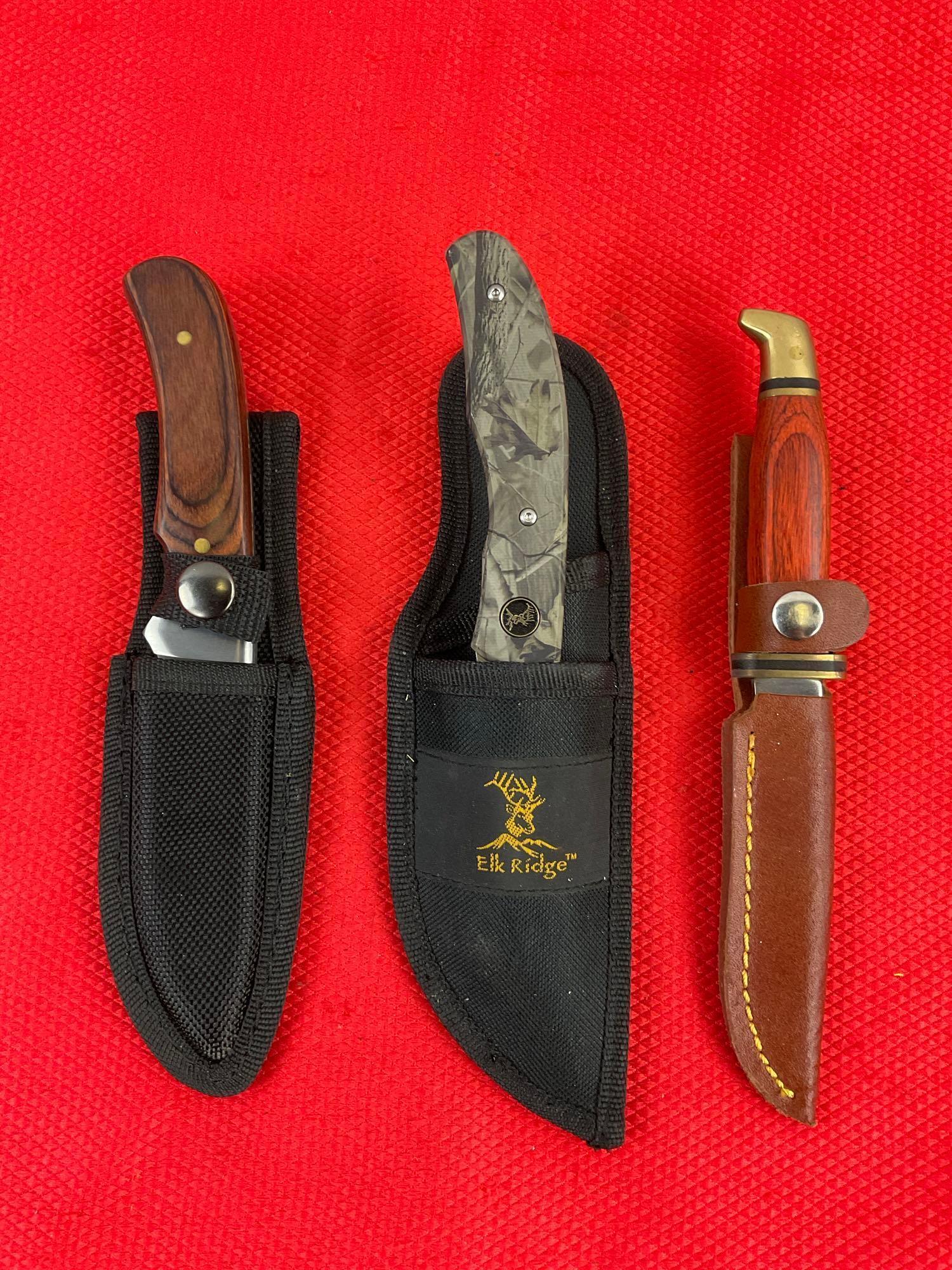 4 pcs Modern Steel Hunting Knife Assortment. 2x Rite Edge, 1x Jaguar, 1x Elk Ridge. See pics.