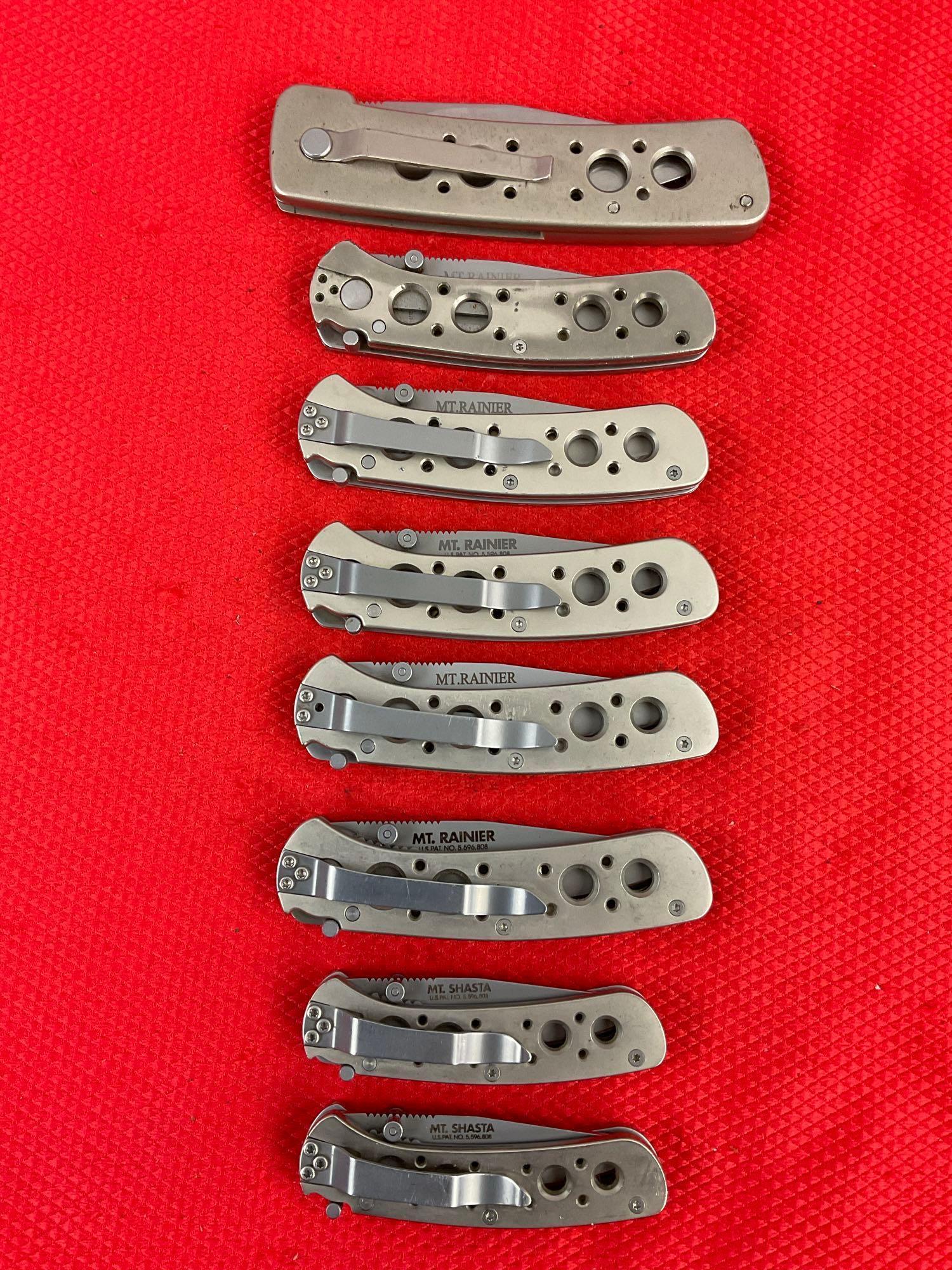 8 pcs Modern CRKT Steel Folding Tactical Pocket Knives. 1x 6613, 2x 6611N, 5x 6612N. See pics.