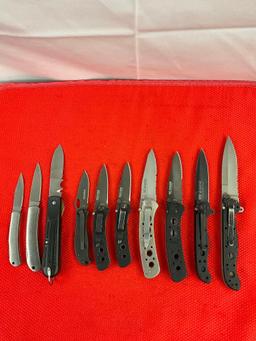 10 pcs Modern Folding Pocket Knives, 7x CRKT & 3x Rite Edge. 2x Mt. Rainier. 2x Pike's Peak. See