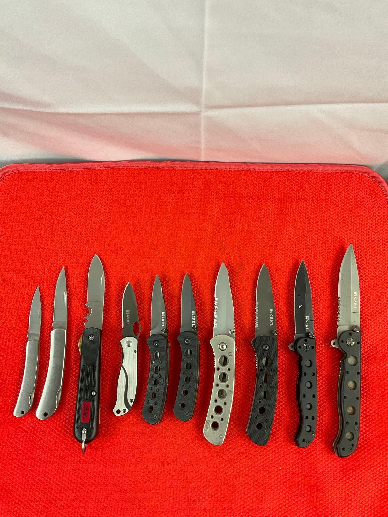 10 pcs Modern Folding Pocket Knives, 7x CRKT & 3x Rite Edge. 2x Mt. Rainier. 2x Pike's Peak. See