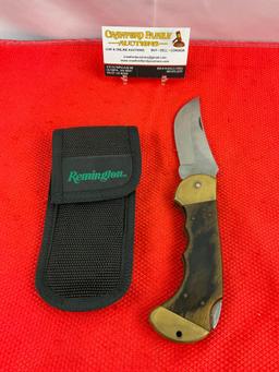 Vintage Bear Hunter 3.5" Solingen 440 Stainless Steel Folding Blade Hunting Knife w/ Sheath. See