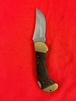 Vintage Bear Hunter 3.5" Solingen 440 Stainless Steel Folding Blade Hunting Knife w/ Sheath. See