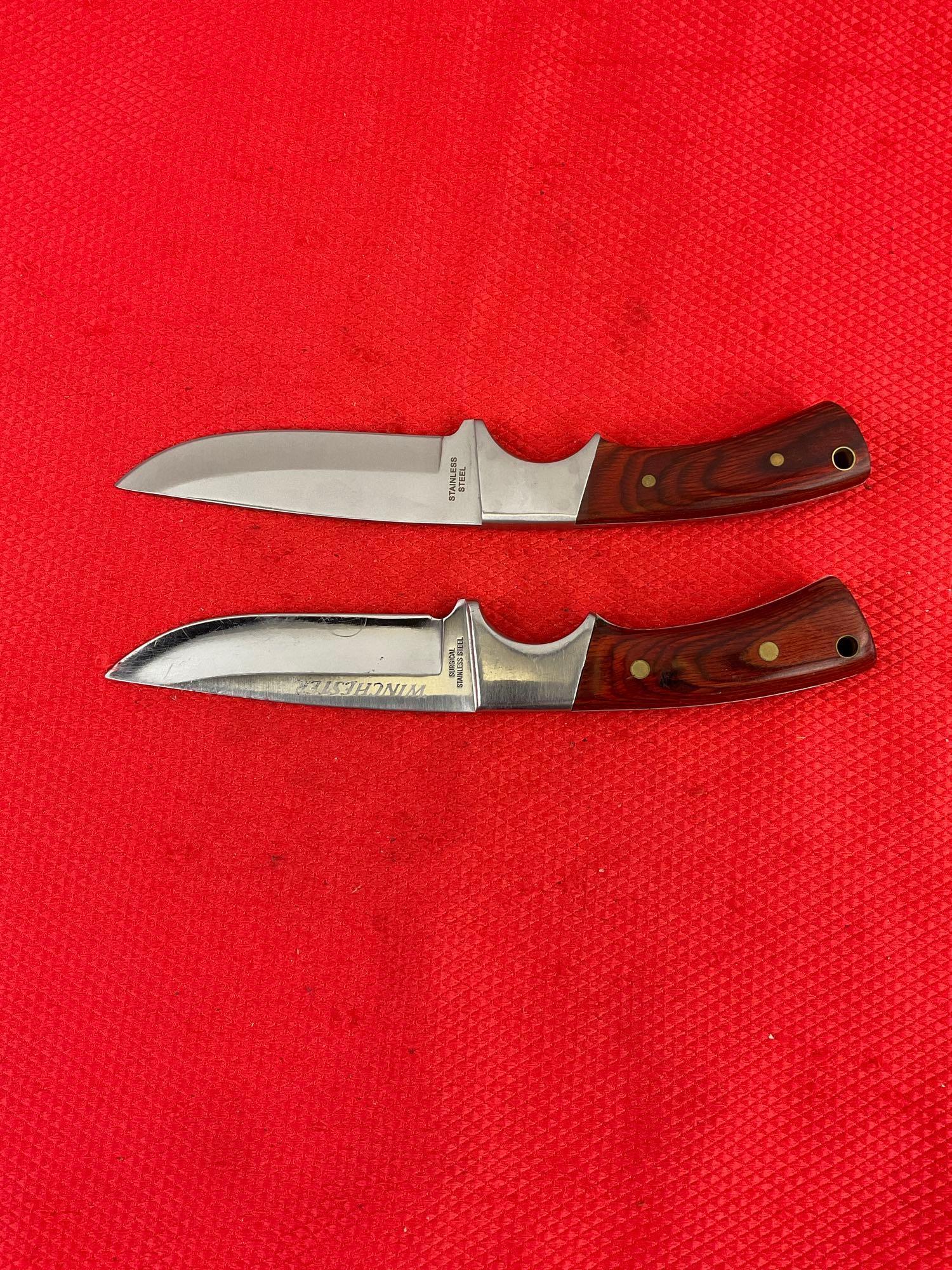 Pair of Winchester 3.5" Surgical Steel Fixed Blade Hunting Knives w/ Nylon Sheathes. See pics.