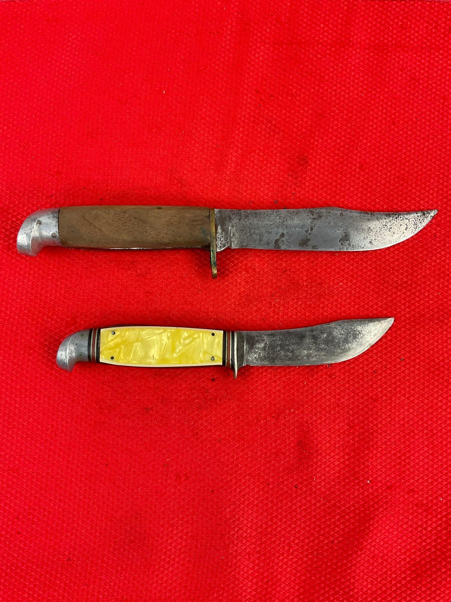 2 pcs Vintage Steel Fixed Blade Hunting Knives. 1x Western L36 Bowie, 1x West-Cut Skinner. See pi...