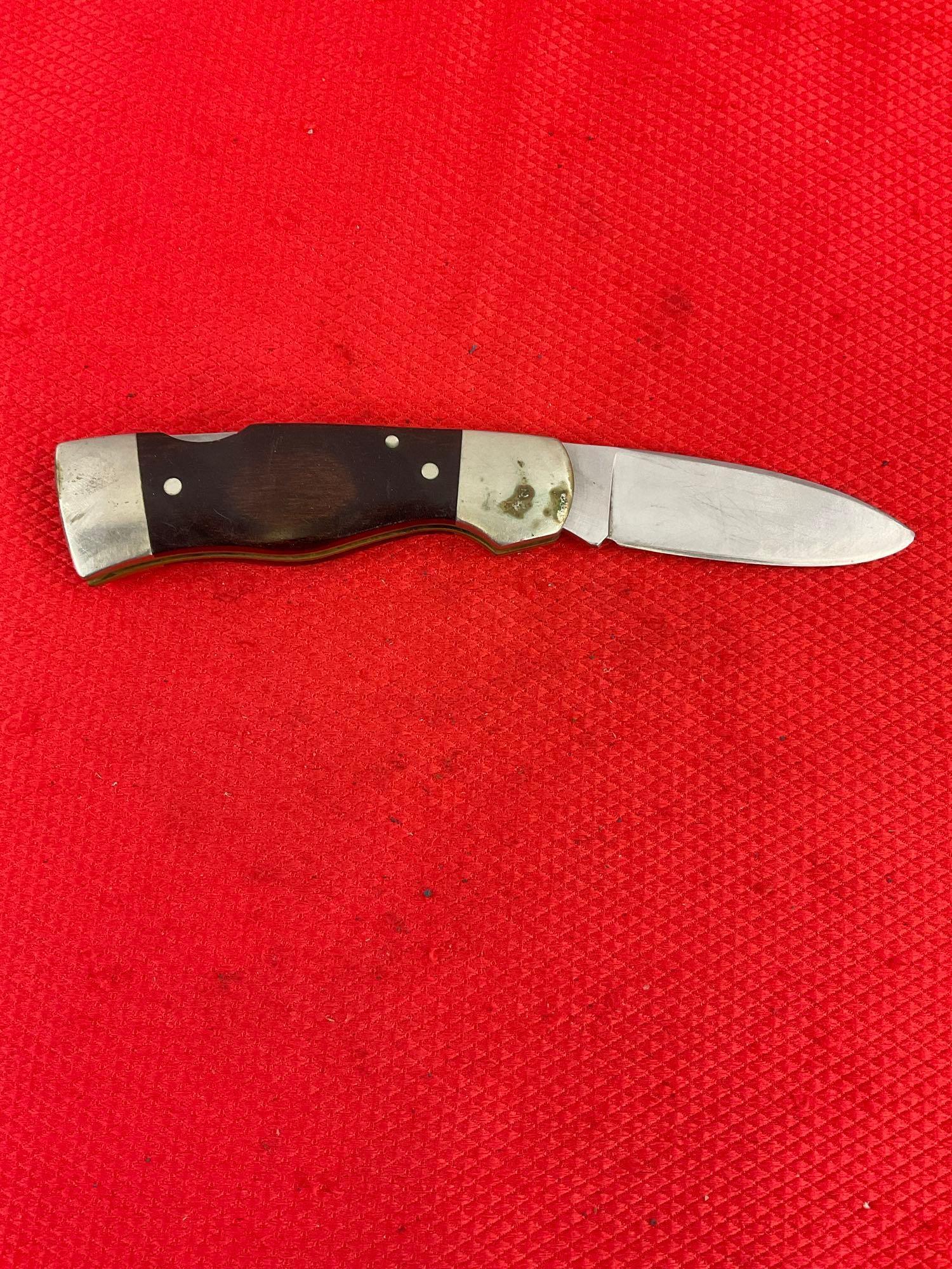 Vintage Western 2.75" Steel Folding Blade Pocket Knife S-532 w/ Etching of Stag & Sheath. See pics.