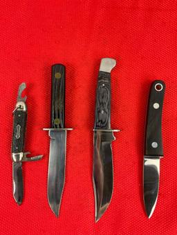 4 pcs Steel Knife Assortment. 1x Cobra Imperator 3.5, 1x Outdoor Sportsman, 1x The Heal. See pics.