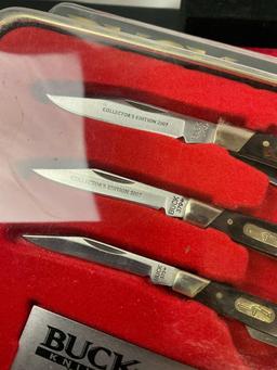 Buck Knives 2007 Collectors Edition 373 Trio, 375 Deuce & 379 Solo w/ Collectors Tin