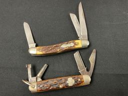 3x Vintage Multi Blade Pocket Knives, Uncle Henry Schrade, Rem. UMC, Parker & Frost Johnny Muskrat