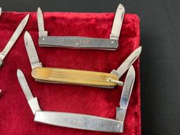 Group of 7 Folding Pocket Knives, by Dow, Anvil, Imperial, and more w/ Brass & Steel handles
