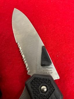 3x Craftsman Folding Pocket Knives - 2 w/ Sheathes - Blades Measure 3" & 3.5" Long - See pics