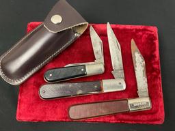 Trio of Trapper Folding Pocket Knives by Barlow, 1x Mini Trapper, 2x larger