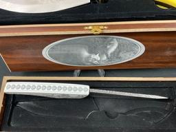 Pair of BudK Gift Sets, Decorative Knives in Boxes, Fixed Blades with Fine Ornate Detail