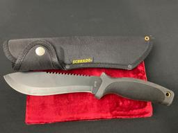 Modern Schrade Timer X Camp Knife, full Tang, Black Blade & Rubber Handle, NIB