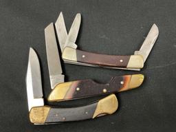 Trio of Folding Pocket Knives, Buck 703 Stockman, Schrade Old Timer 19OT, Japanese Buck Clone