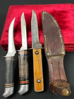 Trio of Fixed Blade Knives, 2x Schrade-Walden models 137 & 141, Imperial Prov R.I. USA w/ sheath