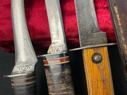 Trio of Fixed Blade Knives, 2x Schrade-Walden models 137 & 141, Imperial Prov R.I. USA w/ sheath