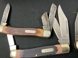 5x Schrade Multi Blade Folding Pocket Knives, Models 2x 8OT, 34OT, 77OT, Land Shark