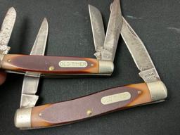 5x Schrade Multi Blade Folding Pocket Knives, Models 2x 8OT, 34OT, 77OT, Land Shark