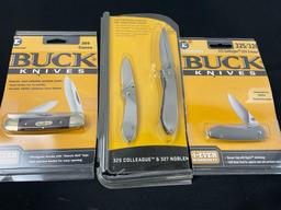 5x Modern Buck Folding Pocket Knives, 325, 326, 327, 372, & 389