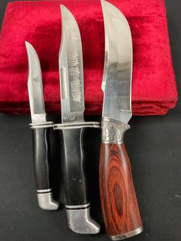 Trio of Buck Fixed Blade Knives, Models 102 & 119, and unmarked Buck