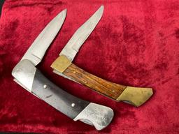 Pair of Vintage Folding Pocket Knives, Buck 500 Duke & Pakistani Buck clone, wooden handles