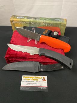 Pair of Fixed Blade Knives, Buck 470 w/ sheath & damaged blade, Rite Edge Orange Handled Knife