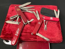 Group of 5 Knives, Multi Tools by Victorinox, United Way, NRA, Pocket Knife by Master USA