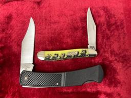 Pair of Case Folding Pocket Knives, Deer Engraved Handle 3220 SS & LT1405L SS plastic handle