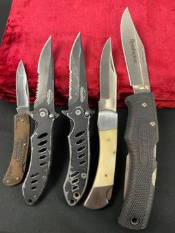 5 Folding Pocket Knives, 4x Remington Knives, R-5 150 anniversary, 2x Sportsman R20003, Grizzly