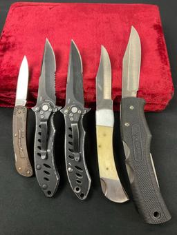 5 Folding Pocket Knives, 4x Remington Knives, R-5 150 anniversary, 2x Sportsman R20003, Grizzly