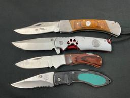 4x Assorted Single Blade Folding Knives, Paw Print, NAHC rubber handle, Pakistani Steel & Wood