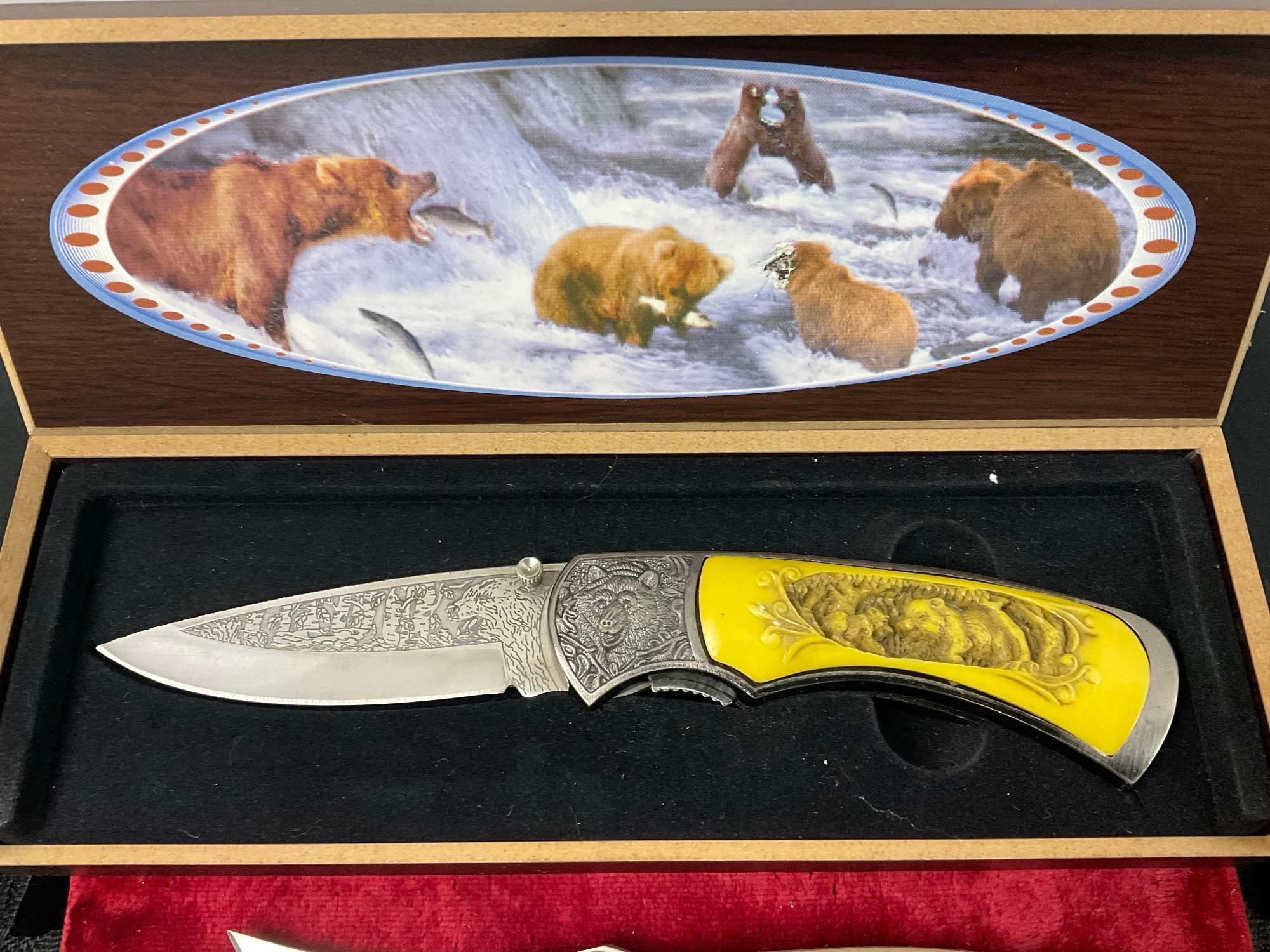 4x Ocoee River Cutlery, Ornately Engraved Knife, Pair of Handles, and MOP style Double Knife