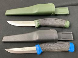 Collection of 8 Fixed Blade Diving Knives w/ Plastic Sheaths, Shakespeare, Promar, Morakniv, Wahoo