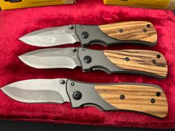 Trio of Modern Buck Folding Pocket Knives, 3x X35, in original boxes