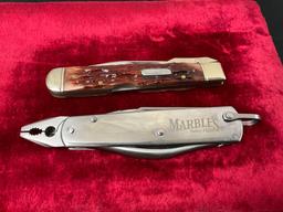 Pair of Marbles Folding Pocket Knives, models MR109 Folding Guard Lockback & MR227 Fishermans Pli...