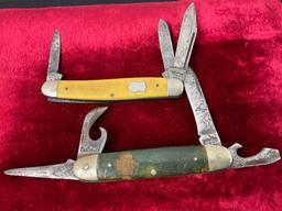 Pair of Nutmaster Utica NY Scout Knives, 1x Girl Scout & 1x Yellow Handled
