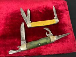 Pair of Nutmaster Utica NY Scout Knives, 1x Girl Scout & 1x Yellow Handled