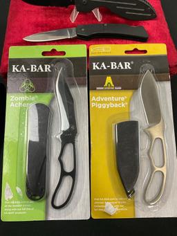 4x KA-BAR Modern Knives, 2x folding Pocket models 2785 & 3073, 2x fixed blade models 5599BP & 569...