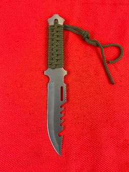 6 pcs Steel 5.5" Fixed Blade Hunting Knives in Army Green Nylon Sheathes. No Hallmarks. See pics.