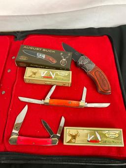 3x Frost Folding Pocked Knives incl. August Buck, 2 blade & 4 Blade Whitetail Cutlery Variations