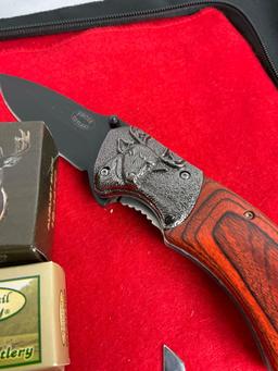 3x Frost Folding Pocked Knives incl. August Buck, 2 blade & 4 Blade Whitetail Cutlery Variations