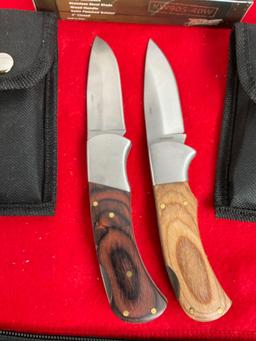 2x NIB Tracker Wood & Stainless Steel Folding Pocket Knives - See pics