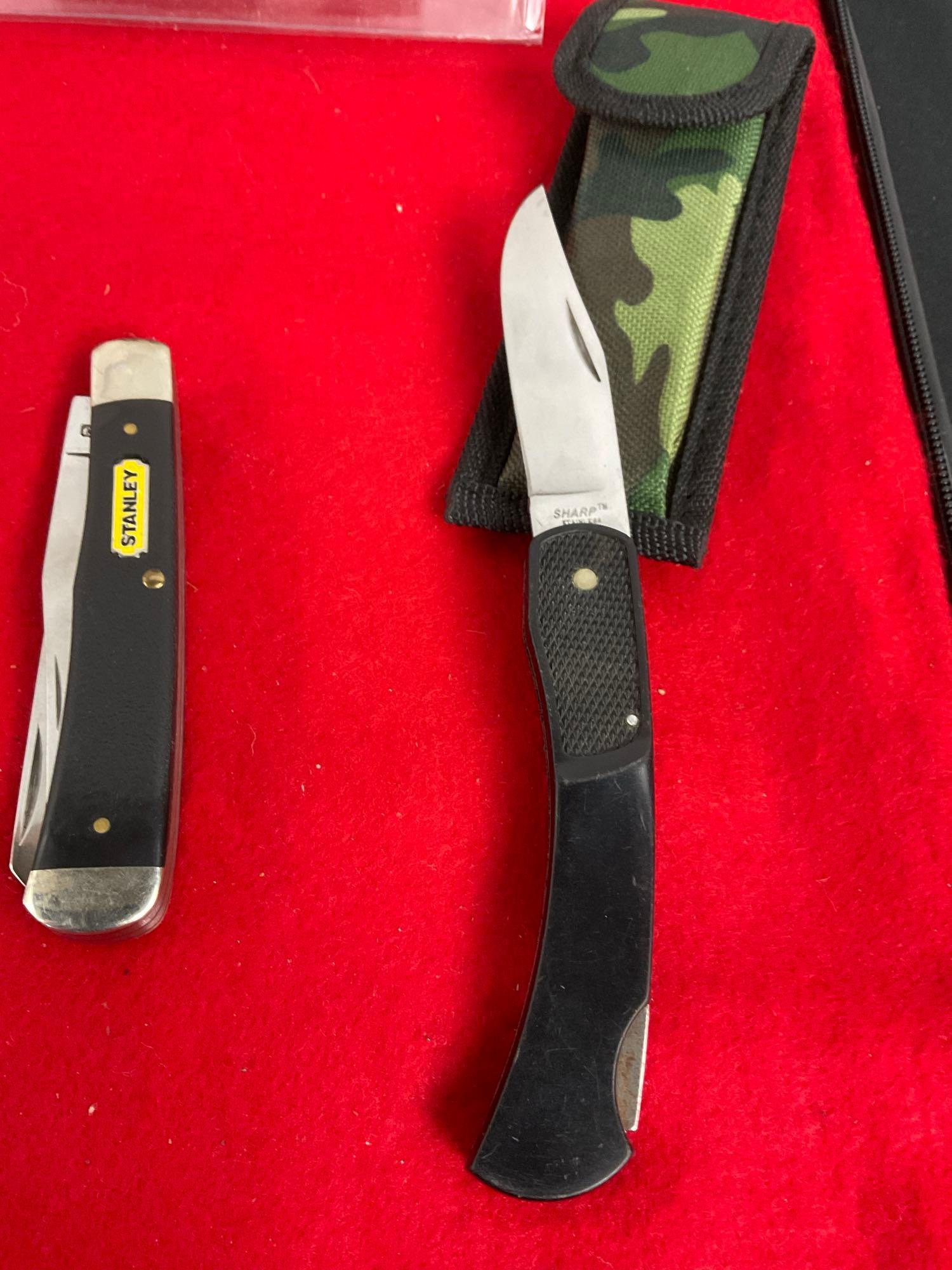 Collection of 3 Stanley Folding Pocket Knives & 1 Sharp Knife - 2x Max Edge Dual Blade Knives