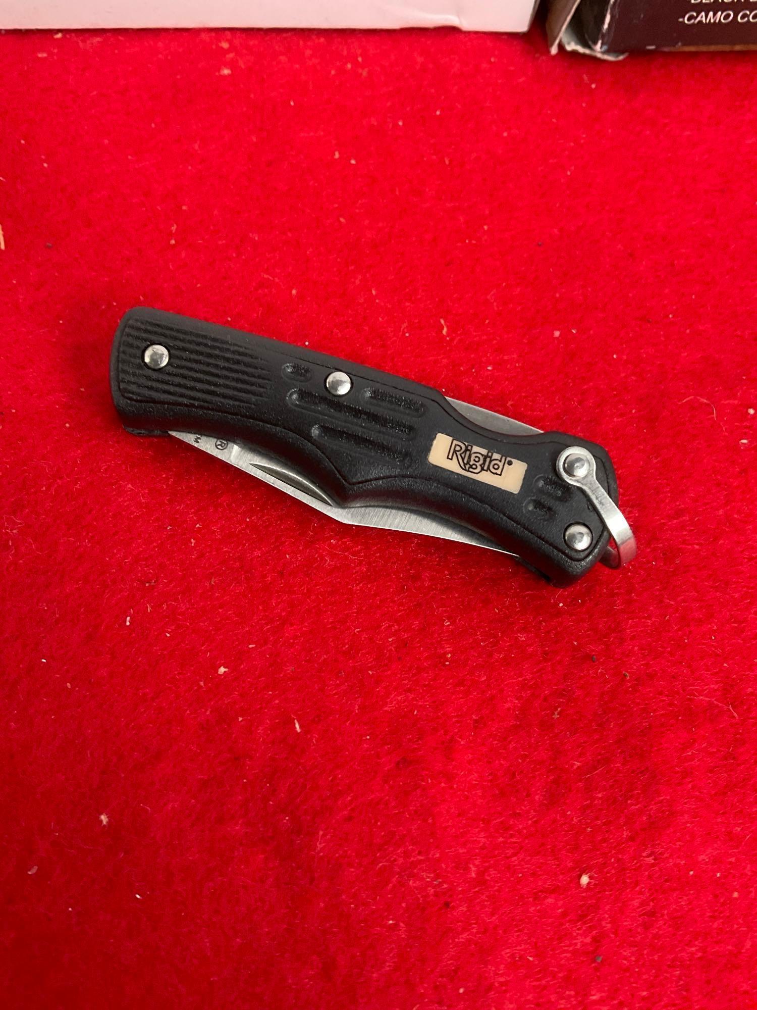 3x Rigid Tough Gear Folding Pocket Knives & Forest Hunter Camo Folding Knife w/ Black Blade