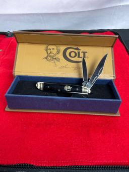 NIB Colt Dual Blade Folding Pocket Knife w/ Black Wood Handle & 2" Blade - See pics