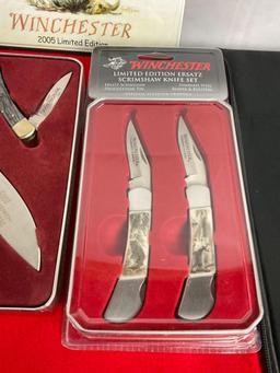 Winchester 2005 LE Pocket Knife Set & Winchester NIB LE Ersatz Scrimshaw Knife Set