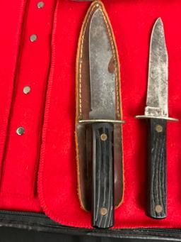 Collection of 5 Fixed Blade Hunting Knives - Utica Sportsman - 3 have sheathes